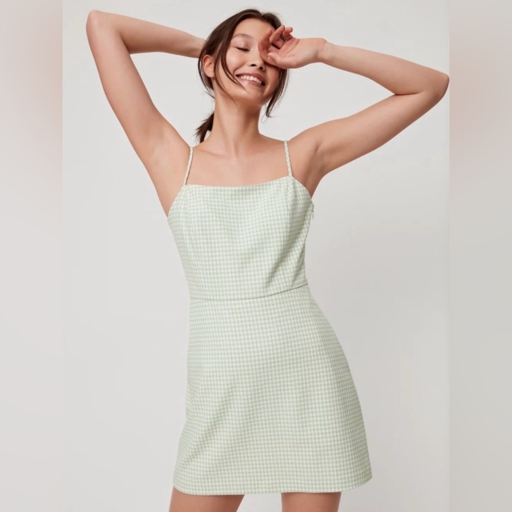 Aritzia Wilfred Mini Plaid Dress Preppy w/ Pockets & Lined Green & White Size 0